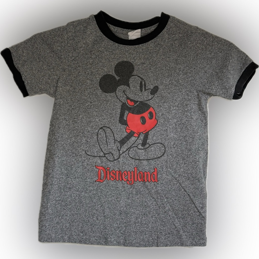 Disney Parks Classic Mickey Mouse Disneyland Ringer Gray T-Shirt Kids Size 5/6